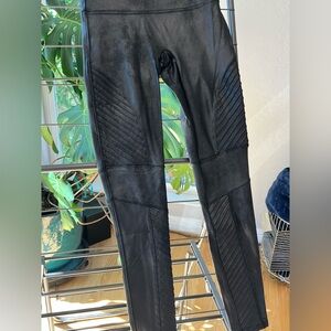Spanx Black Faux Leather Moto Leggings - Medium